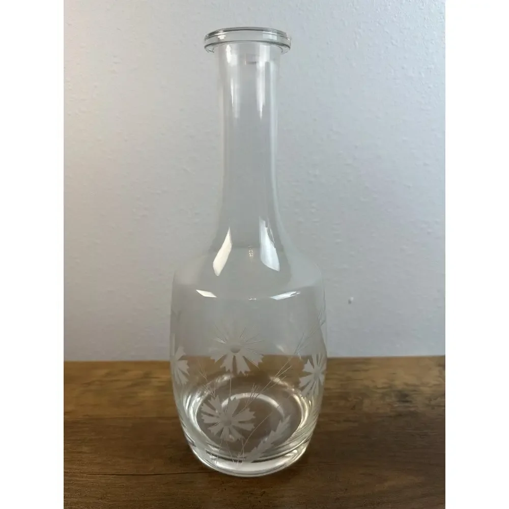 Vintage Pressed Glass Decanter w/ Etched Flowers Shabby Chic Bareware